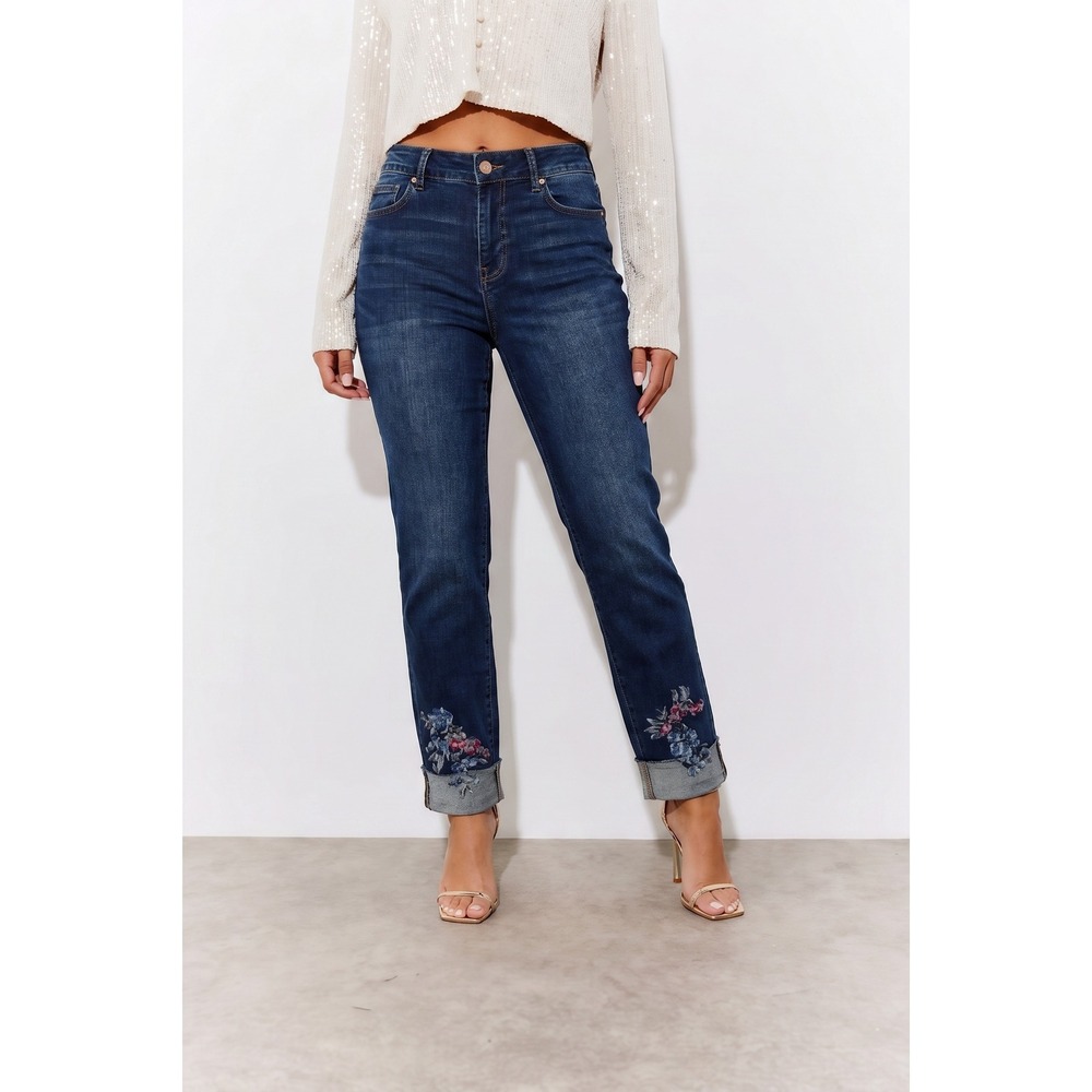 White House Black‎ Market The Straight Crop Embroidered Mesh Hem Jeans 2R New
